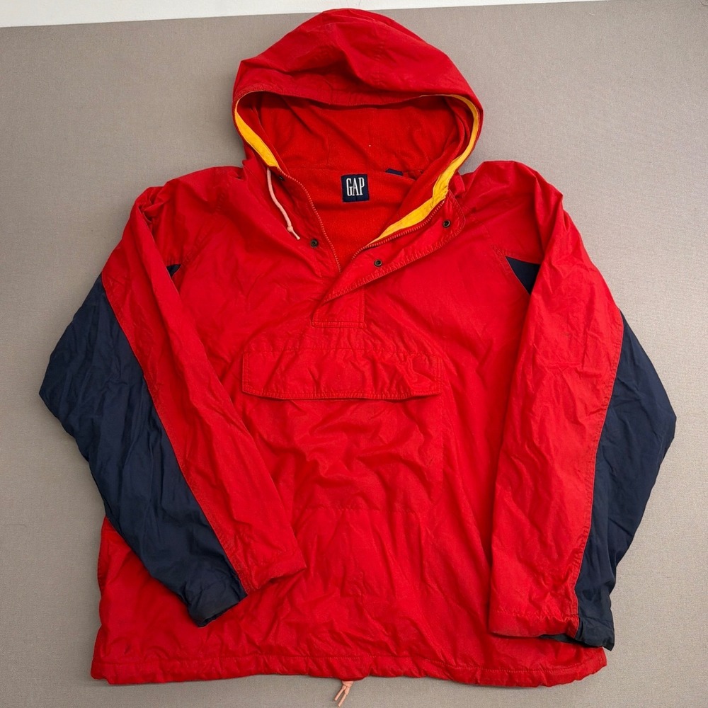 Vintage Gap Anorak Windbreaker Jacket Mens Large Red Navy Blue Pullover Hooded